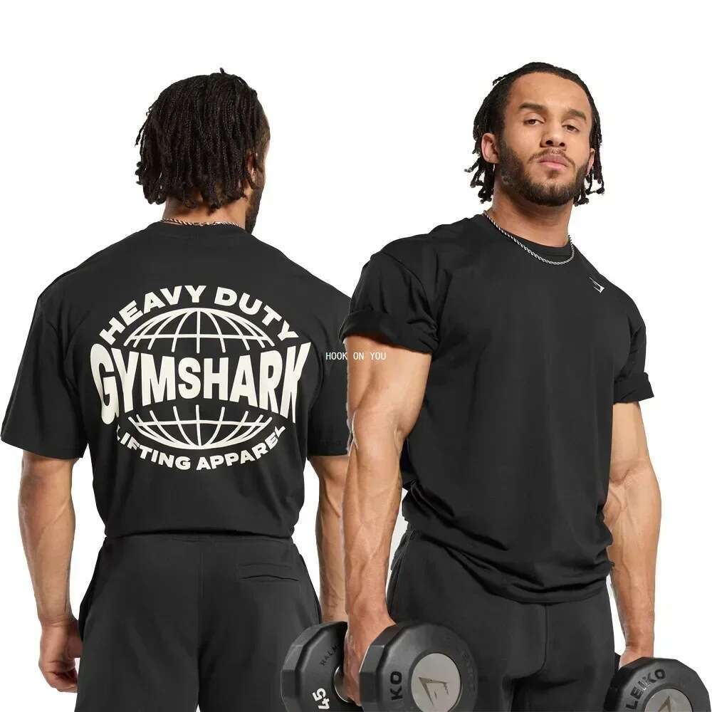 Muscle Shark Fitness American Style Trendy Brand Hot Sale Heavyweight Men's Pure Cotton Loose Fashion New Large Size T-Shirt