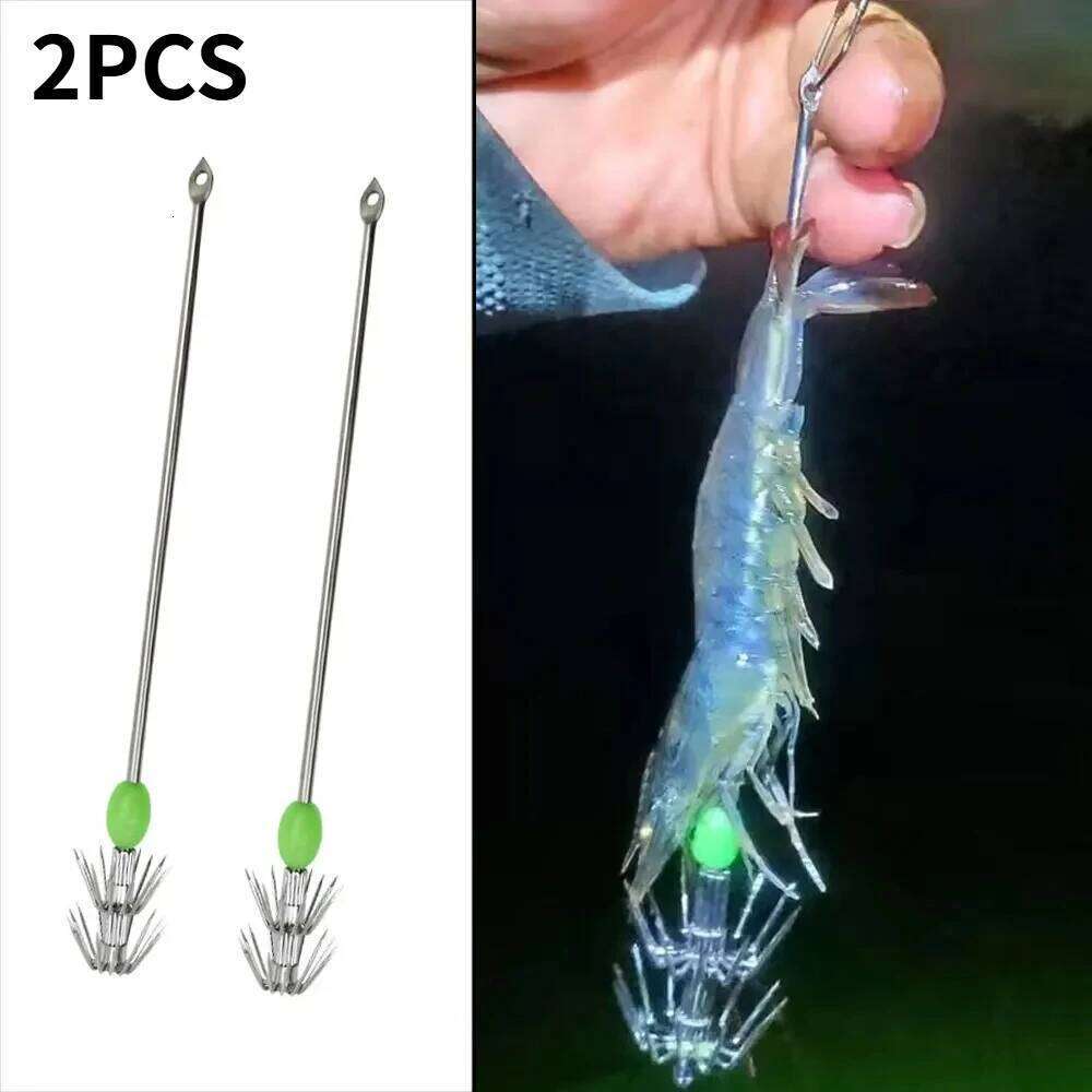 2PCS 15/17cm Luminous Stainless Steel Shrimp Hook Crochet 2-Layer Squid Umbrella Fishing Hooks Z260228