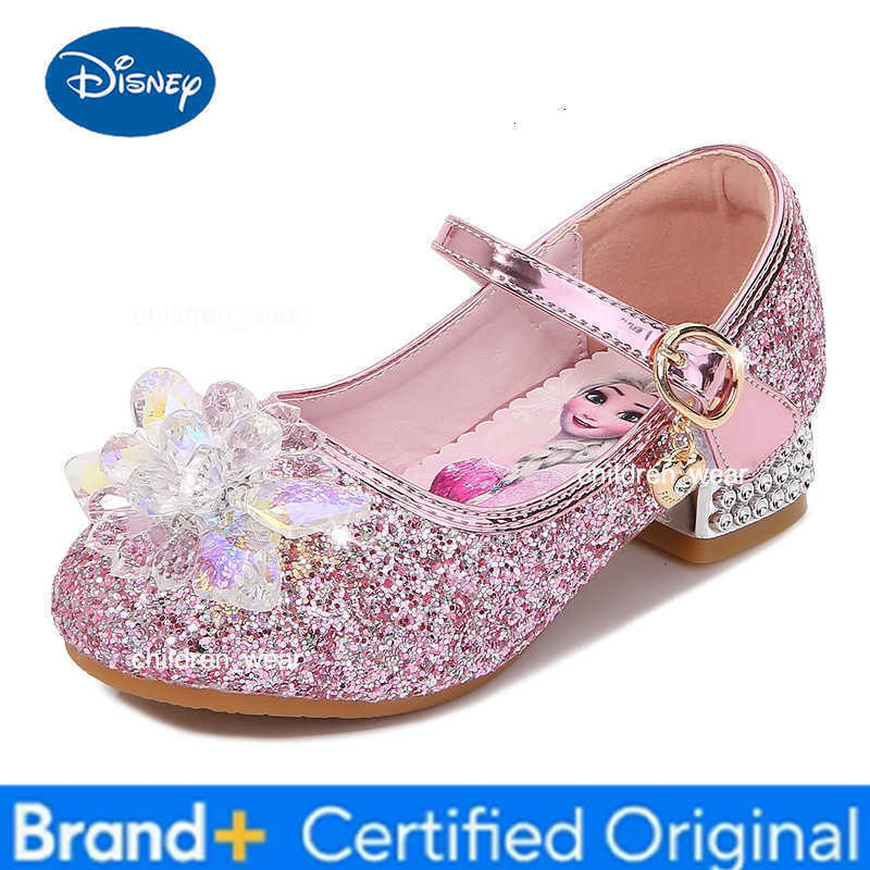 Disney 2024 Spring New Childrens Shoes Ice And Snow Romance Princess Elsa Shoes Girls Fashion Sandals Crystal Princess Shoes H260303