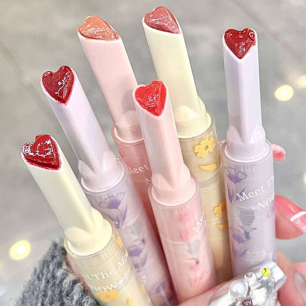 Water-light Glaze Mirror Glitter Lip Tint Long Lasting Moisturising Love Heart Shape Solid Lipstick Pen Lips Makeup Cosmetic H260302
