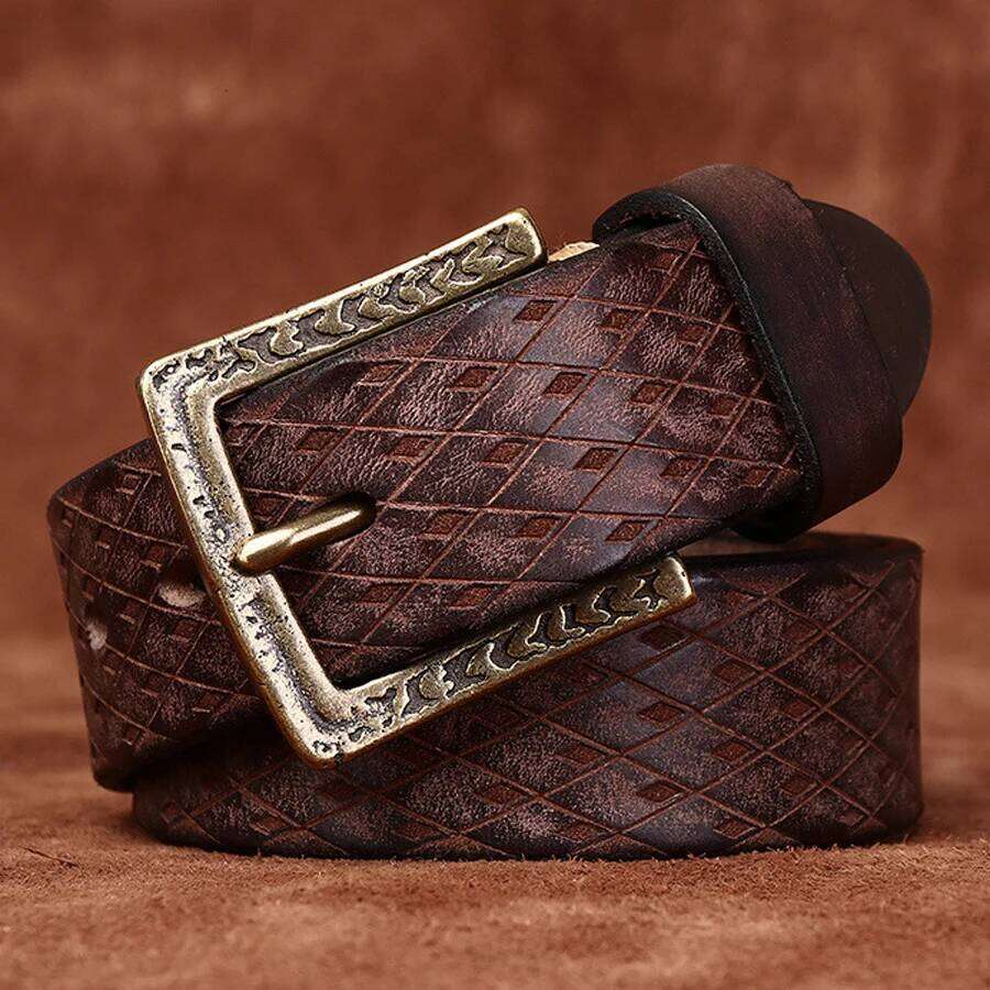 3.8CM Thickened Italian Pure Cowhide High Quality Genuine Leather Belts for Men Carving Strap Male Brass Buckle Jeans Cowboy S260228 c90 272