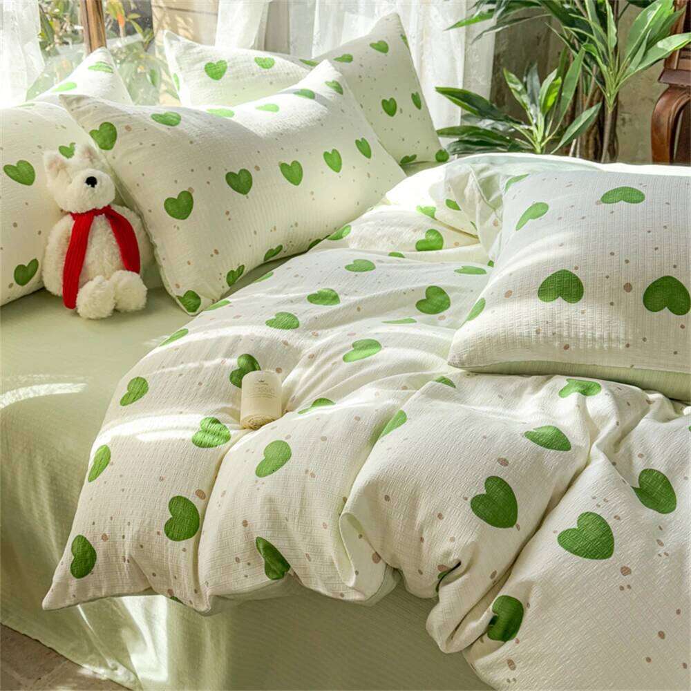 Printed with Pillowcase Washed Cotton Duvet Cover Four-Piece Set Comforter Bedding Sets for Double Bed Home Textiles W260302