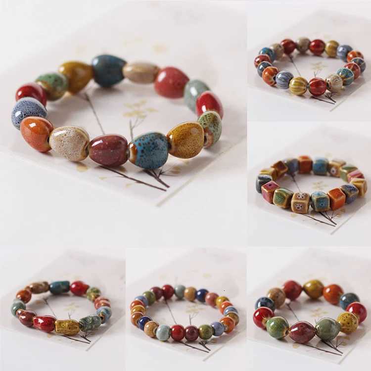 Ethnic Style Fashion Glaze Ceramic Beaded Dainty Bracelets Strand Bracelet Multicolor Elastic For Loves Gifts 1 Piece H260303