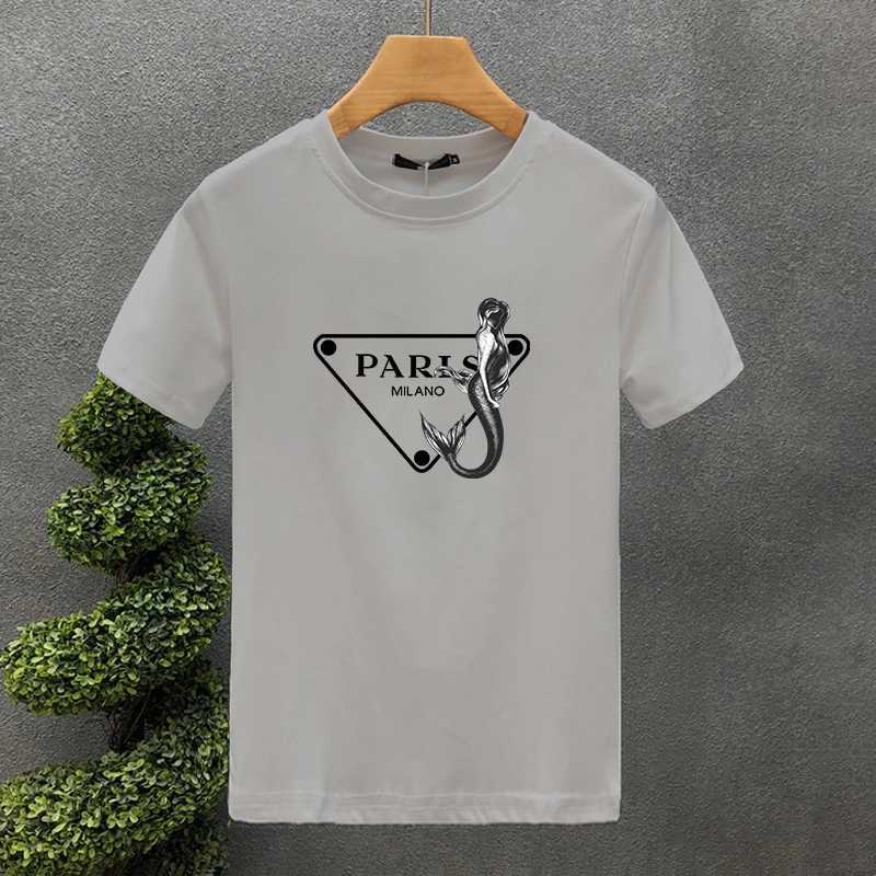 Mermaid Print T-shirt Luxury Paris Cotton Couple Summer Short Sleeve Tee Asian SizeT260303
