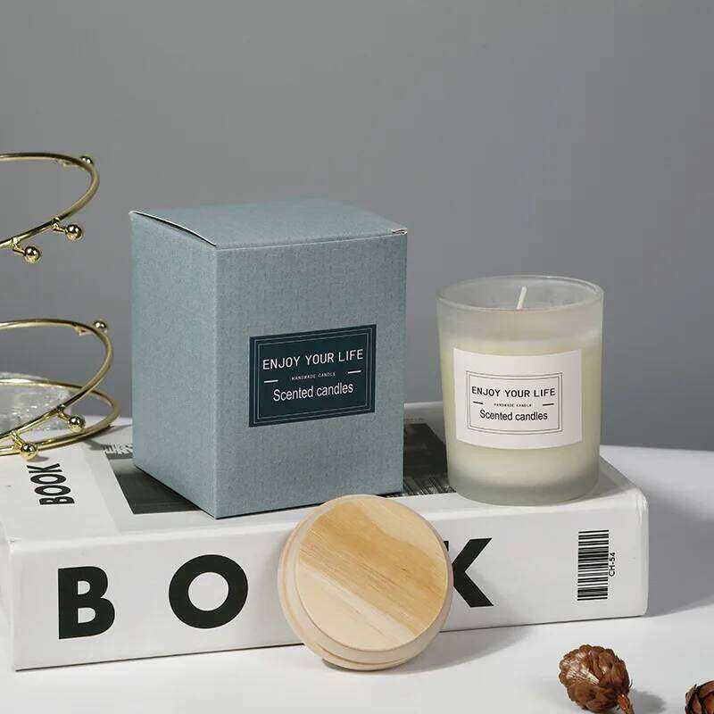 7x8.4cm Wooden Lid Frosted Glass Cup, Soy Wax Fresh And Elegant Candle, Wedding Gift, Smokeless Scented Candle W260303