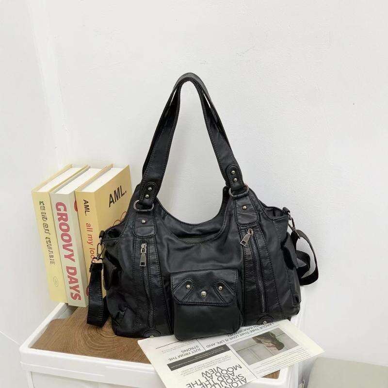 Luxury Shoulder Bags Totes Hobo Cross Border Exclusive Women S Vintage Washed Y K Hot Girl Motorcycle Large Capacity Japanese And Korean Trend Multi P