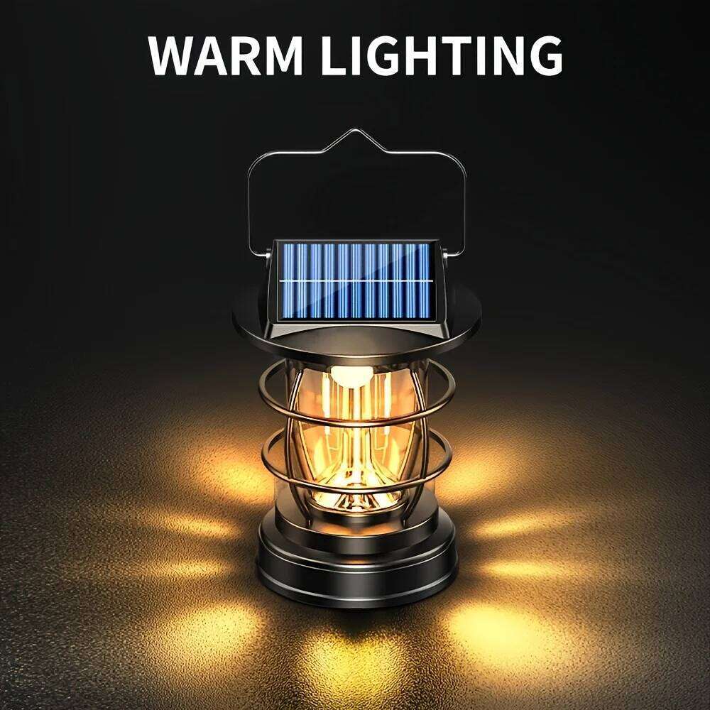 Rechargeable Solar Camping Electric LED Flashlight, Retro Portable Carrying Light, 4 Light Modes S260302