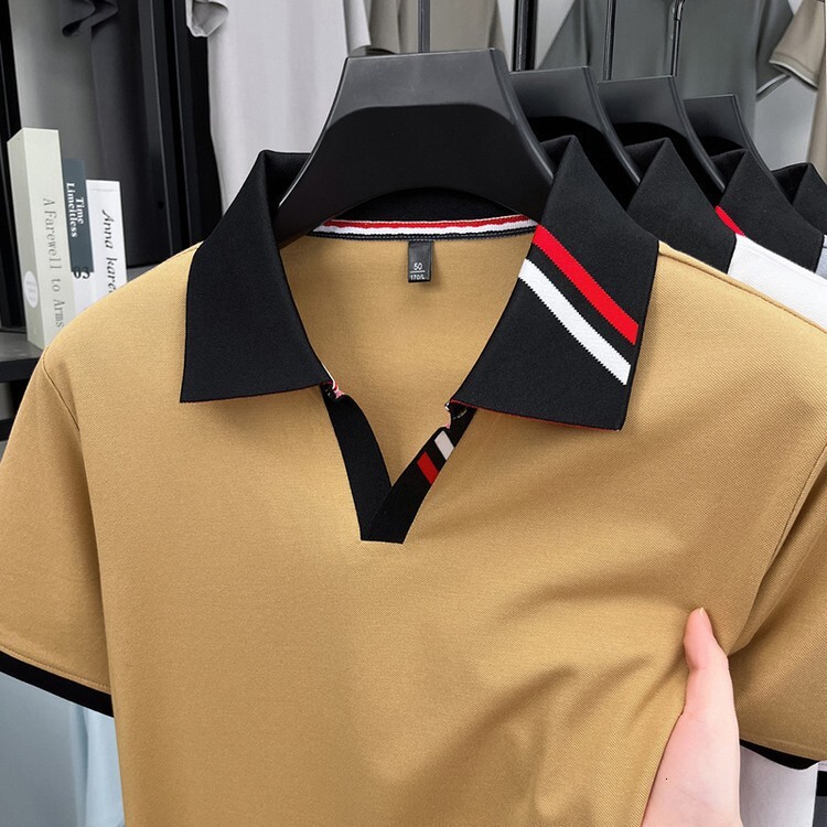 Luxury Brand Designer Clothes Men's Short-Sleeve Polo Shirt With Mulberry Silk, 2025 Summer New Style, Scissor Collar, Breathable Cotton, Men
