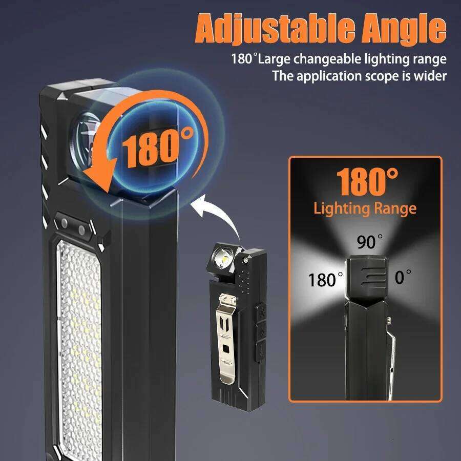 Portable Flashlight Super Bright MINI USB Rechargeable LED Tail MagnetTorch with COB Emergency Light for Camping Hiking S260302