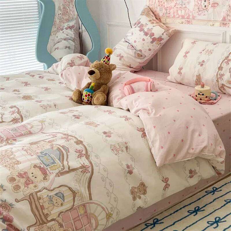 Four-piece set of pure cotton graffiti oil painting dog printing simple modern bed bedding household universal in all seasons W260302