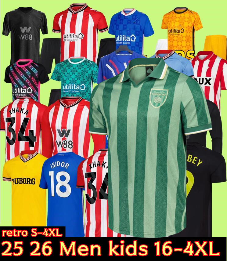 3XL 4XL 26 27 SunderlandS Soccer JerseyS Home away third 2025 RED BLACK KIDS s STEWART SIMMS ROBERTS AMAD CLARKE Diarra 19 EMBLETON E NIEN Football Shirt SEWS PROMOTED
