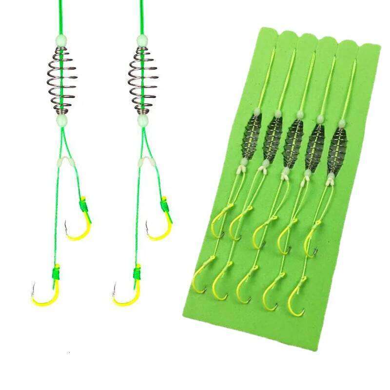 5 Pairs/Lot Double Barbed Carbon Steel Fishing Hook with PE Line Anti-winding Bighead Carp Anti-tangle Explosion Hooks Z260228