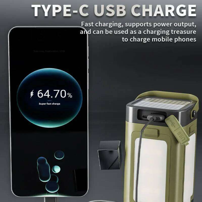 2025New multifunctional outdoor four leaf folding with large capacity solar charging handheld camping light S260302