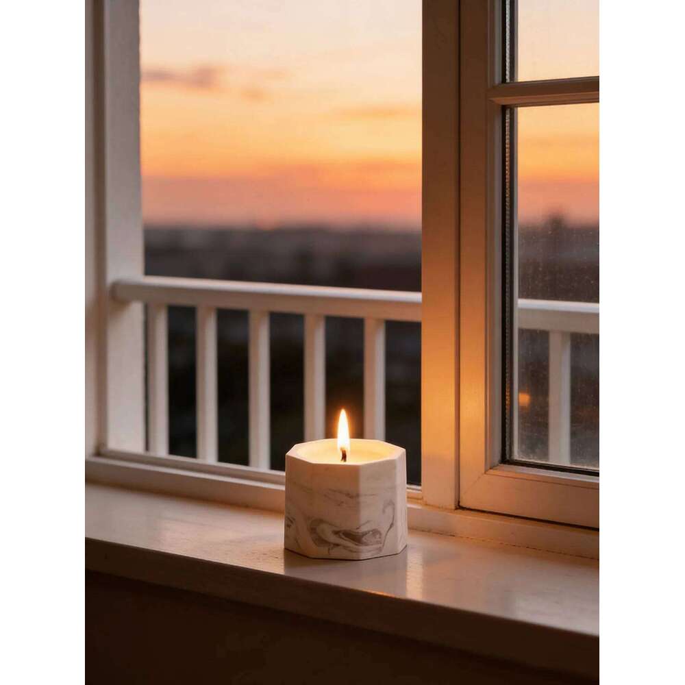 Marble-pattern octagonal cup scented candle, soy wax, smokeless fragrance, long-lasting burn W260303