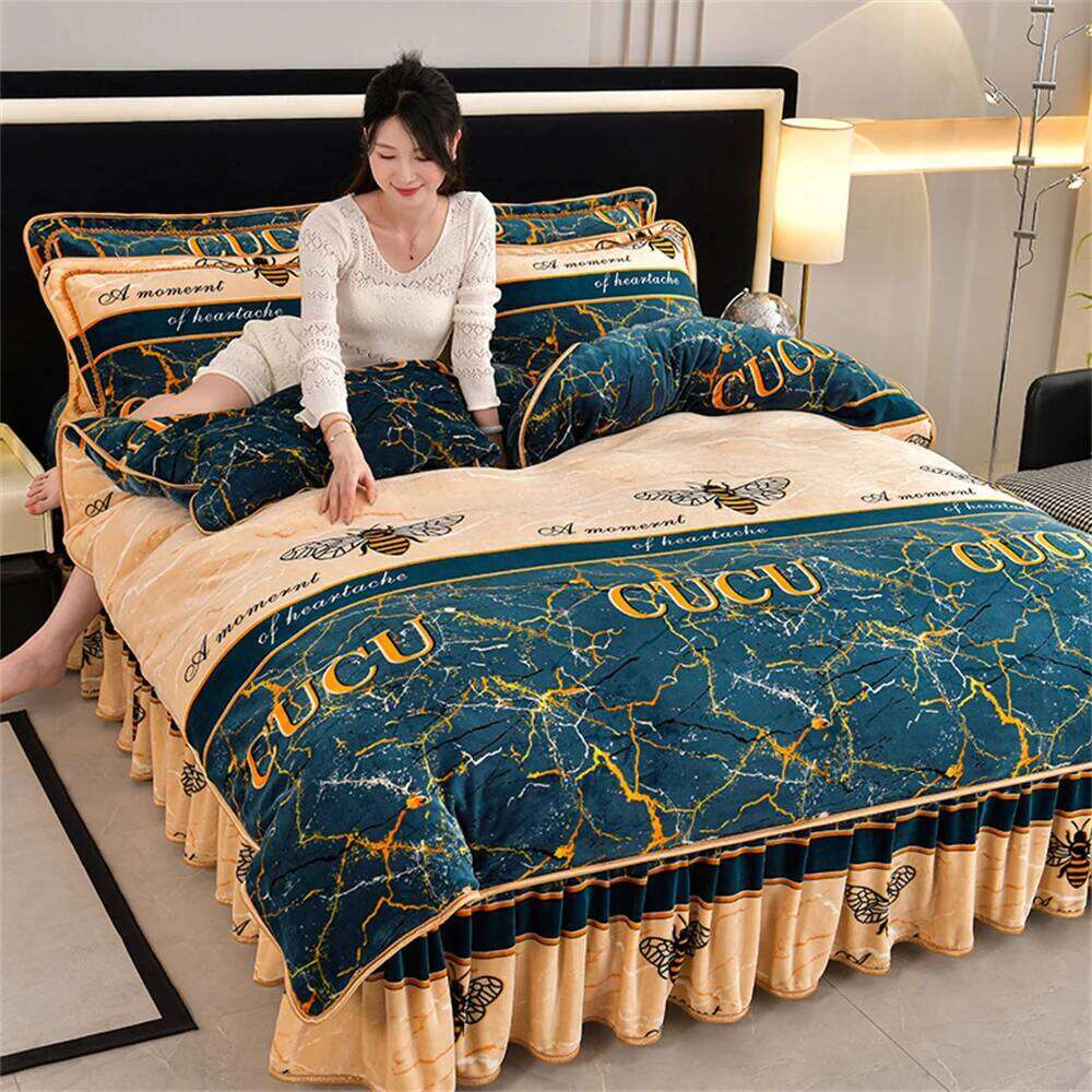 Light Luxury Milk Velvet Four-Piece Set Class A Double Autumn Winter Warm Anti-static Fleece Duvet Cover Bed Sheet Bedding Sets W260302 W260302