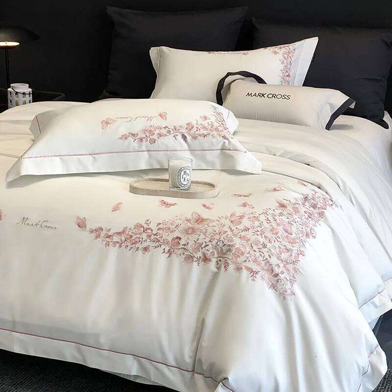 Customizable Elegant Natural Light Luxury 100 Embroidered Four-piece Sheet Quilt Cover W260302
