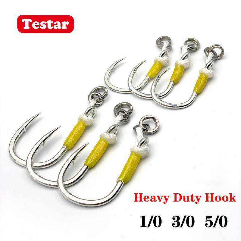 3PCS Testar Heavy Duty Assist Single Fishing Hooks 1/0 3/0 5/0 Slow Jigging Hook Vertical Fast Pitch Jig Lure Tuna Mackerel Z260228