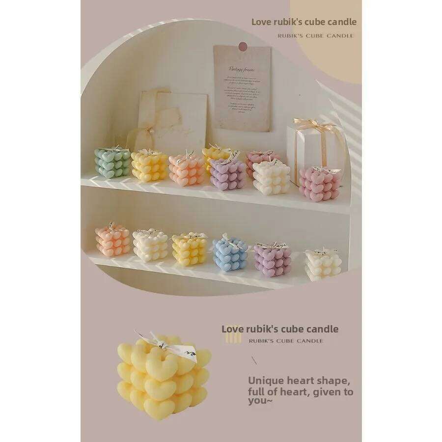 1pc Heart Cube Shape Pastel Scented Soy Wax Candles Romantic Gifts Aesthetic Home Decor Wedding Decorations for Valentine's Day W260303
