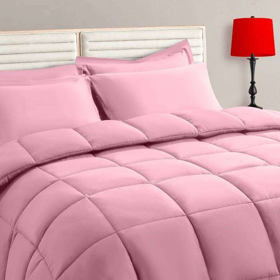 Pink Full Size Comforter Set - 7 Pieces Bed in a Bag Bedding with All Season Soft Quilted Warm Fluffy Reversible Design Include W260302