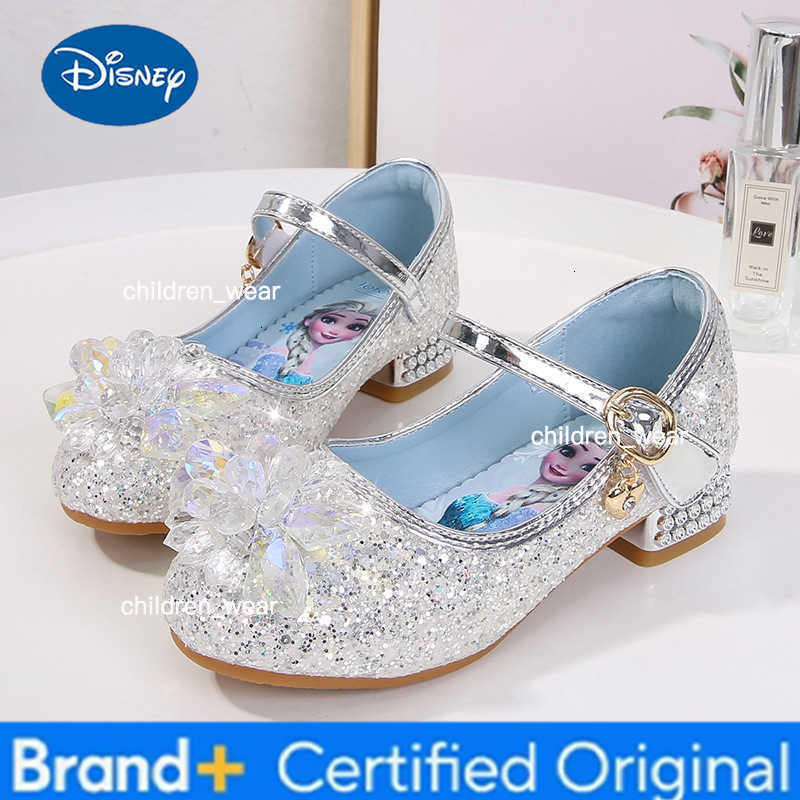 Disney 2024 Spring New Childrens Shoes Ice And Snow Romance Princess Elsa Shoes Girls Fashion Sandals Crystal Princess Shoes H260303