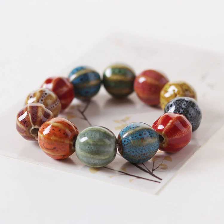 Ethnic Style Fashion Glaze Ceramic Beaded Dainty Bracelets Strand Bracelet Multicolor Elastic For Loves Gifts 1 Piece H260303