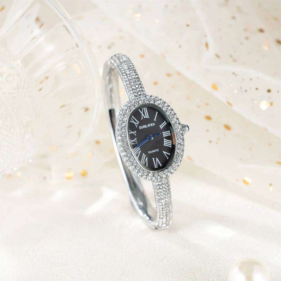 New Luxury Elegant ladies' Bracelet Wrist Roman Numeral Inlaid Rhinestones Oval Waterproof Women's Quartz Watch Reloj XJ260303