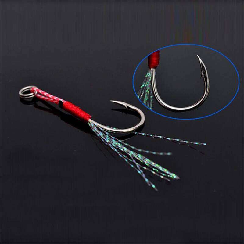 5pcs/lot High Carbon Steel Assist Thread Feather Fishing Jigging Hook Carp Slow Cast Jigs Barbed Single Fish Lure Hooks Pesca Z260228