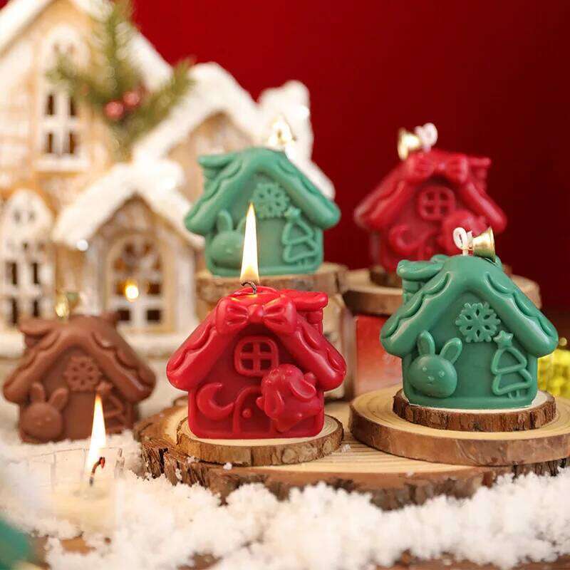 House Scented Candles for Room Decoration, Festive Christmas Cabin-Shaped Candles, Home Decoration Ornaments W260303