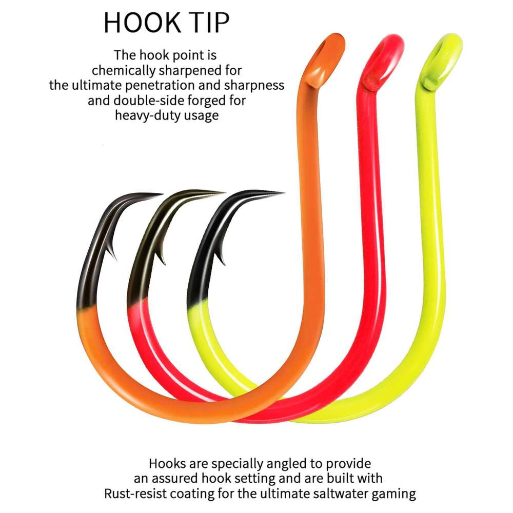 ZYZ 4~8pcs/Lot Circle 6/0# 7/0# 8/0# 9/0# 10/0# Fluorescent Coating Hawksbill Hook Saltwater Freshwater Fishing Hooks Z260228