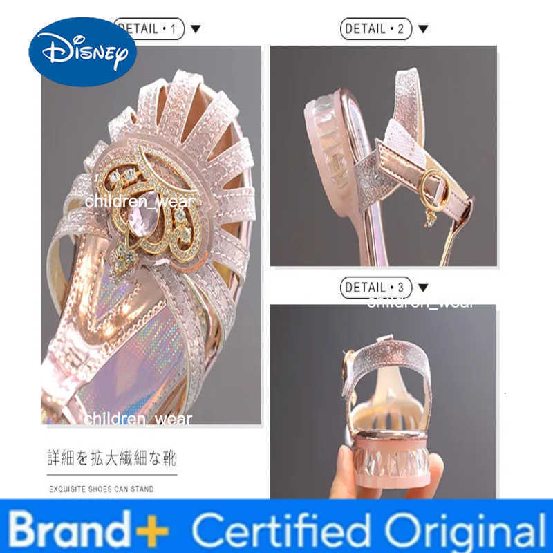Disney Girls Princess Sandals 2024 New Summer Crown Baby Soft Sole Childrens Crystal Shoes H260303