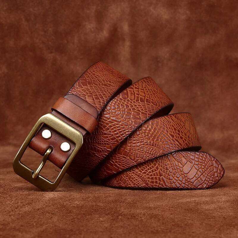 3.8CM Pure Cowhide High Quality Genuine Leather Belts for Men Brand Strap Male Brass Buckle Fancy Vintage Jeans Cowboy Cintos S260228