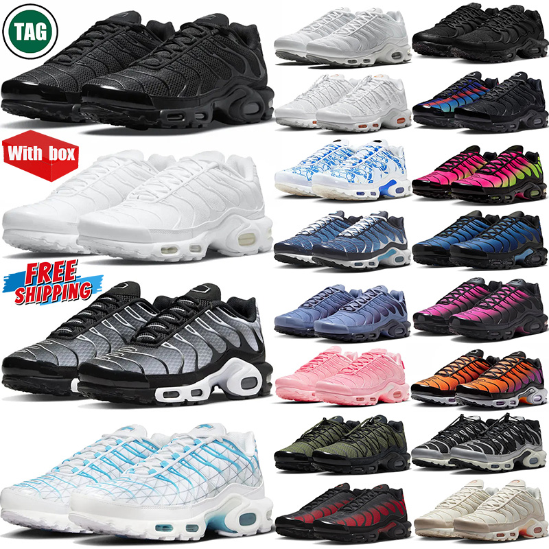 Free shipping with box running tn shoes men women tns designer sneakers triple black white red navy blue pink green Hyper Blue mens womens tnss outdoor sports trainers