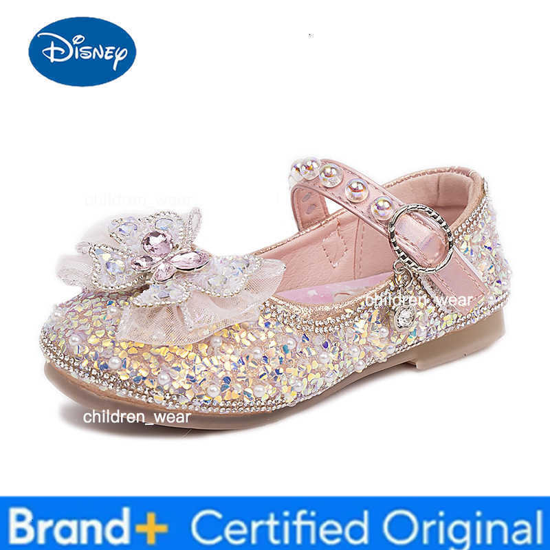 Disney Girls Sandals Cartoon Frozen Elsa Children Crystal Princess Shoes Spring Kids Bowknot Party Beach Soft Flat Glass Slippers H260303