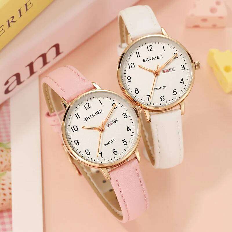 SKMEI Young Girls Fashion Quartz Watches Elegance Calendar Ladies Week Wristwatches Simple Waterproof Watch Relogio Feminino XJ260303