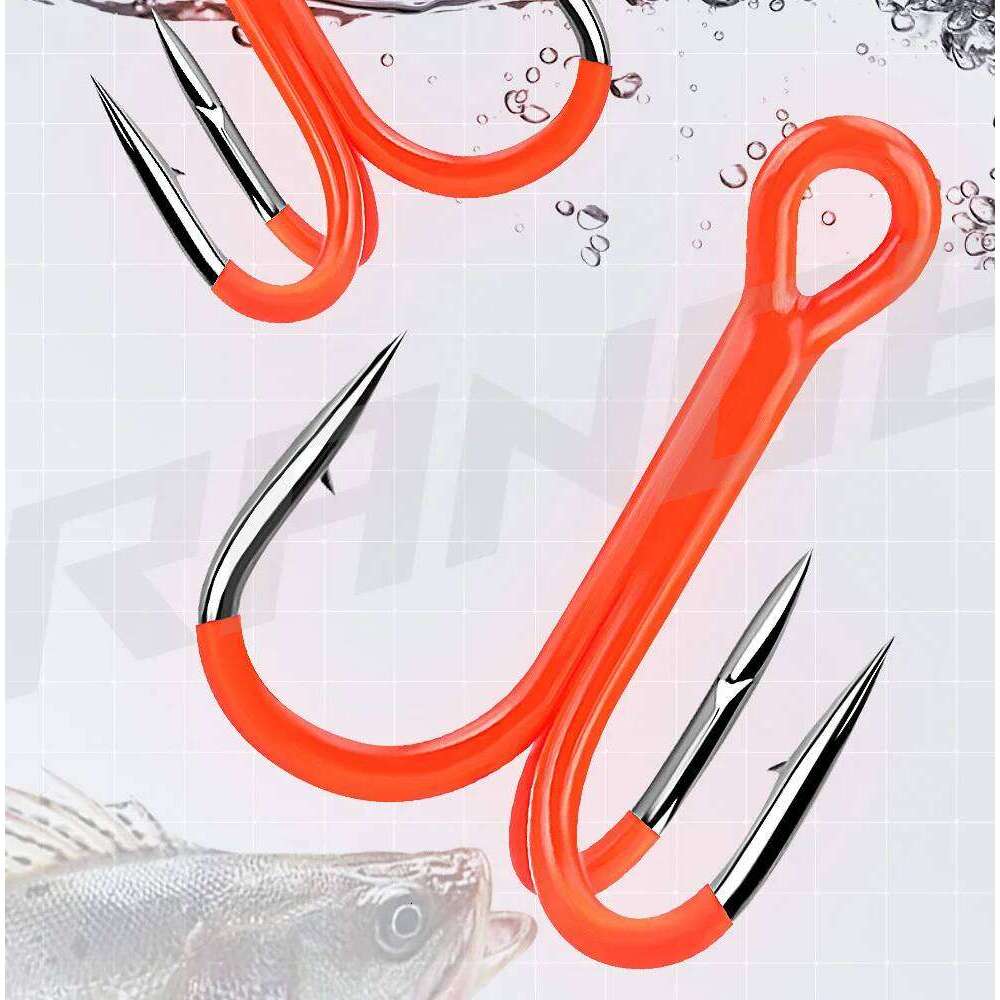 Fishing Treble Hook Orange UV Paint High Carbon Steel Hooks with Barb Lot 10 Pieces SALE Z260228