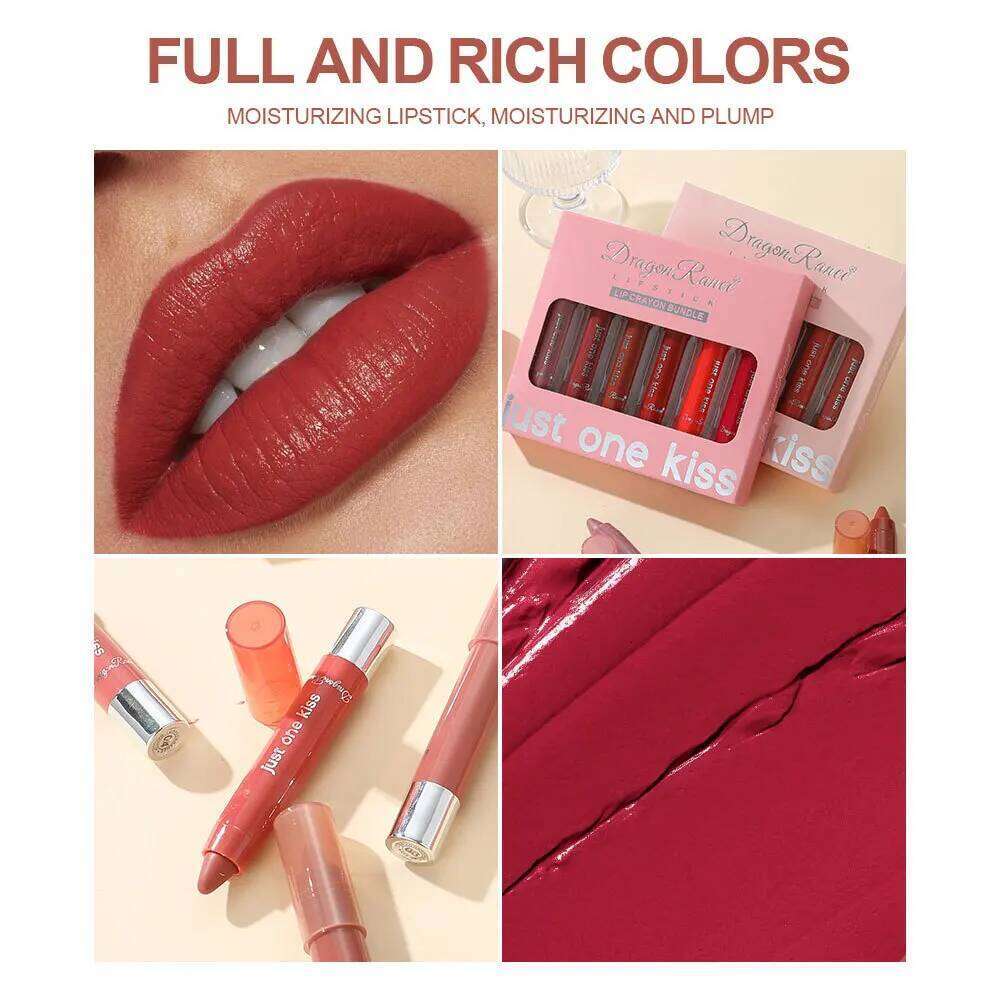 Dragon Ranee 6pcs/set Matte Velvet Crayon Long Lasting Color Waterproof Swirl Lipstick Solid Lip Balm H260302