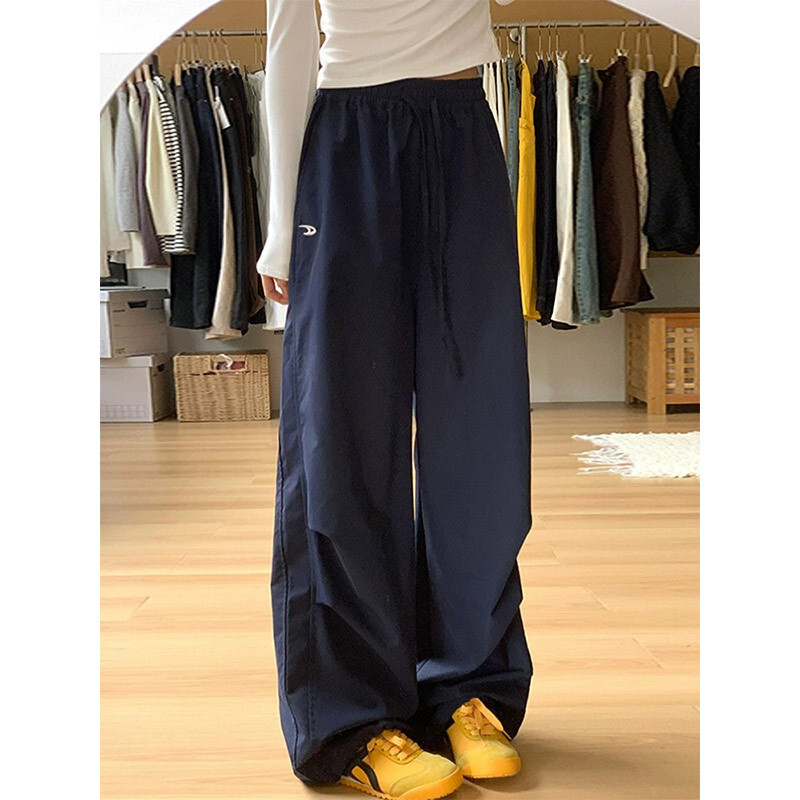 Nvy Blue Women's Work Pnts 2026 Spring Collection Loose Stright Cut Height-enhncing Designer Pnts Slimming Csul Quick-dry Embroidered Wide-leg Pnts