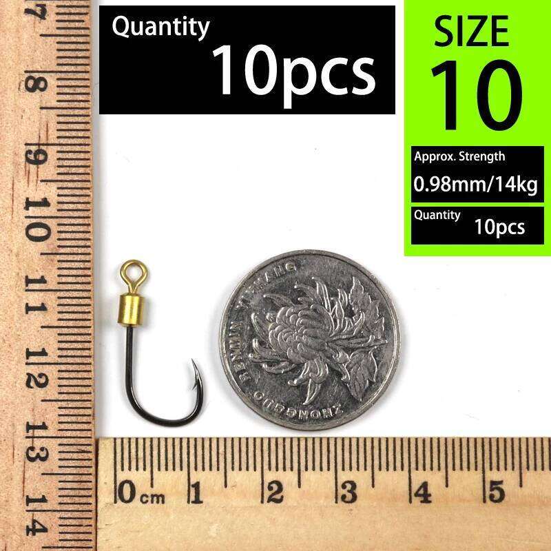 Bimoo 10pcs Rotating Fish Hook with Swivel High Carbon Steel Sharp Barbed for Bait Lure Carp Fishing Hooks Z260228