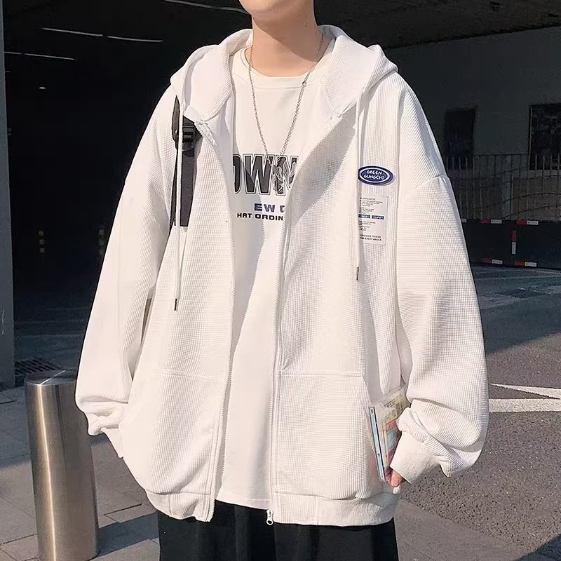 Men's Designer Jacket Trendy Crdign Swetshirt Wffle Knit Oversized Hooded Zipup Jcket For Spring Nd Utumn