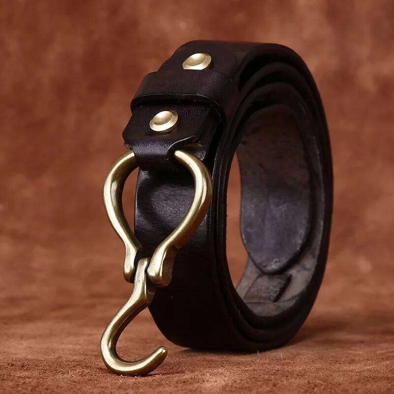 Men's Full Grain Belts for Men Cowhide Male Belt Genuine Leather Copper Hook Buckle Luxury Brand Designer Waist Strap S260228