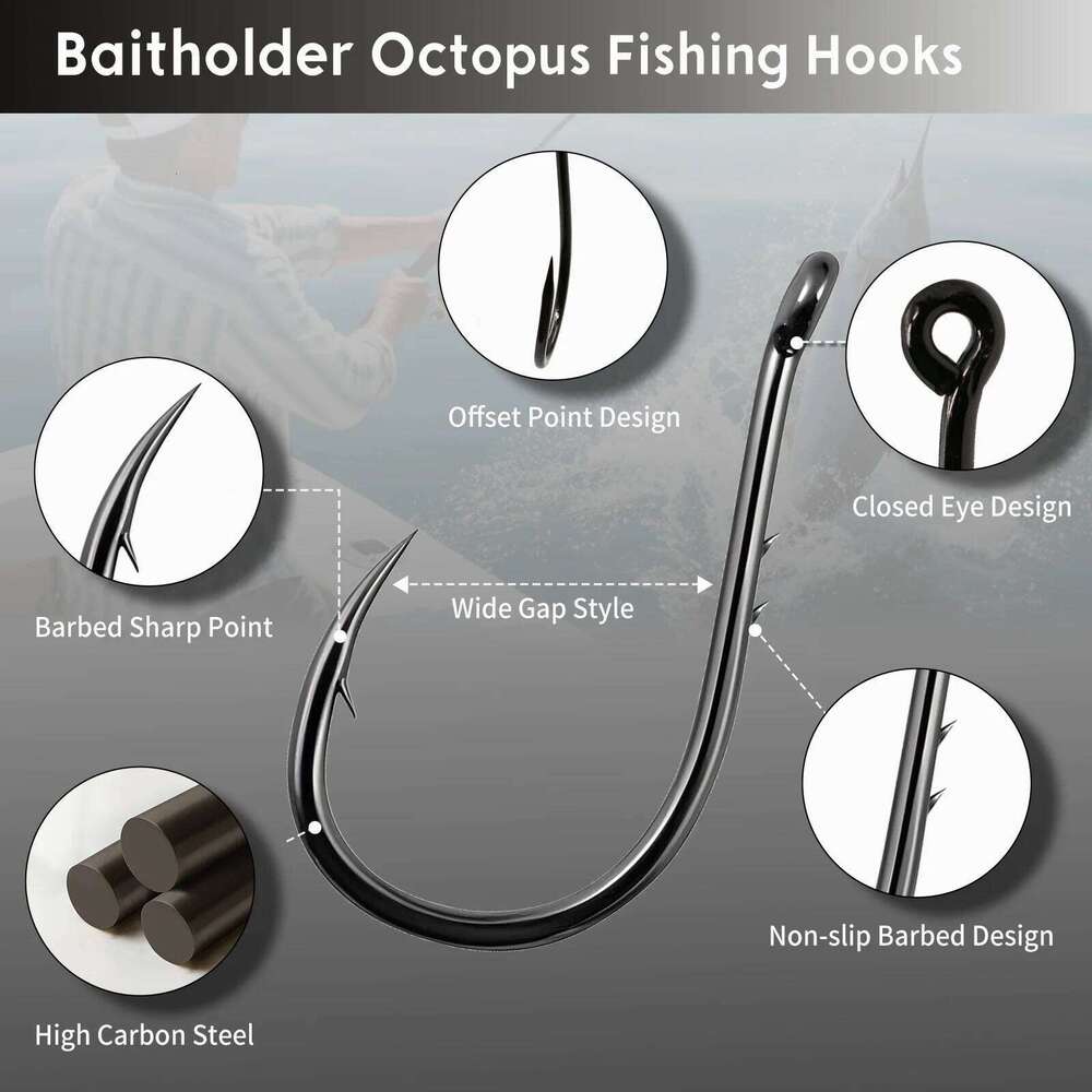 FishTrip Octopus Baitholder Fishing Hooks 50-100pcs Sharp Barbed High Carbon Steel Offset Circle Hook for Saltwater Z260228