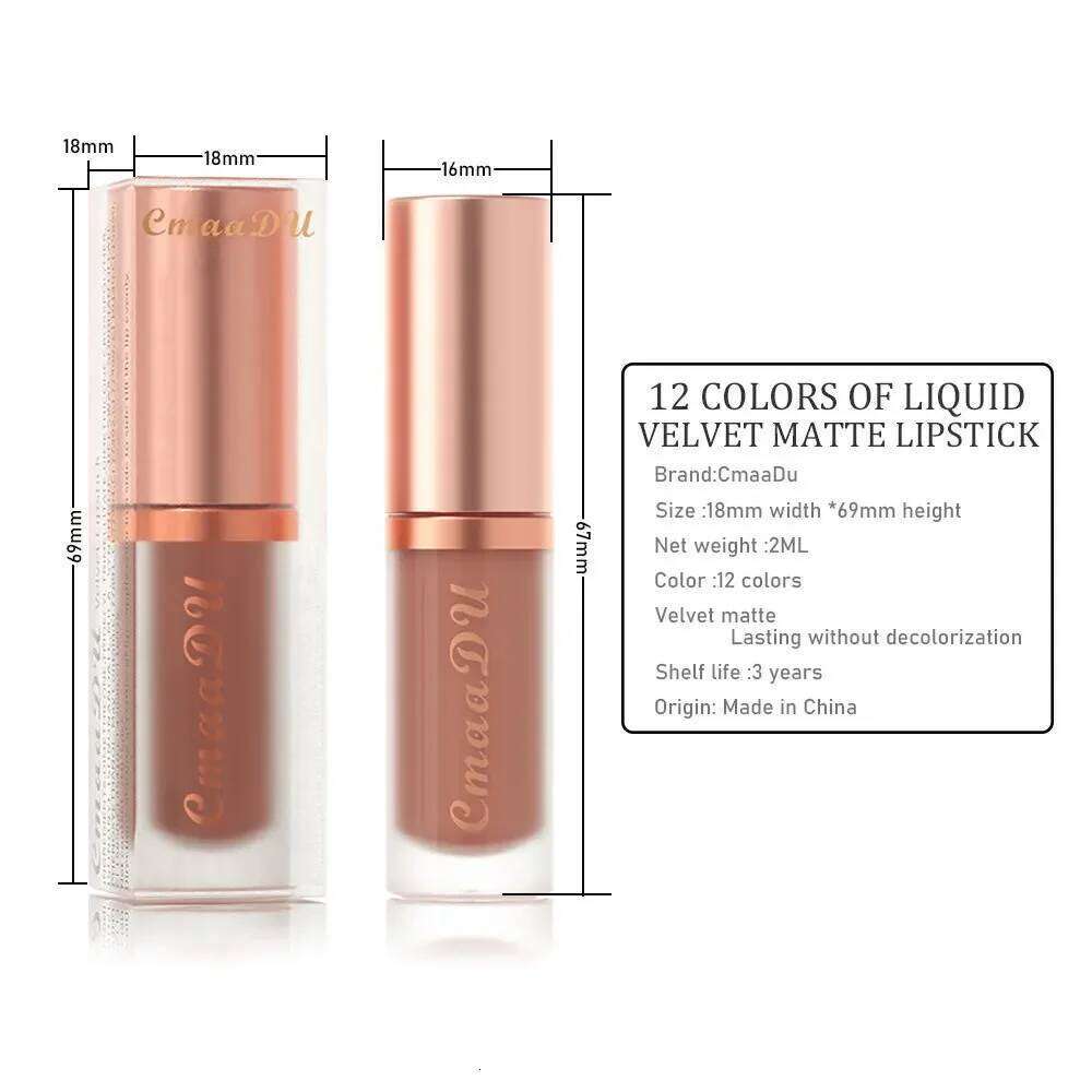 CmaaDu 12Color Long-Lasting Sense Color Makeup Waterproof Lipsticks Matte Velvet Lip Gloss H260302