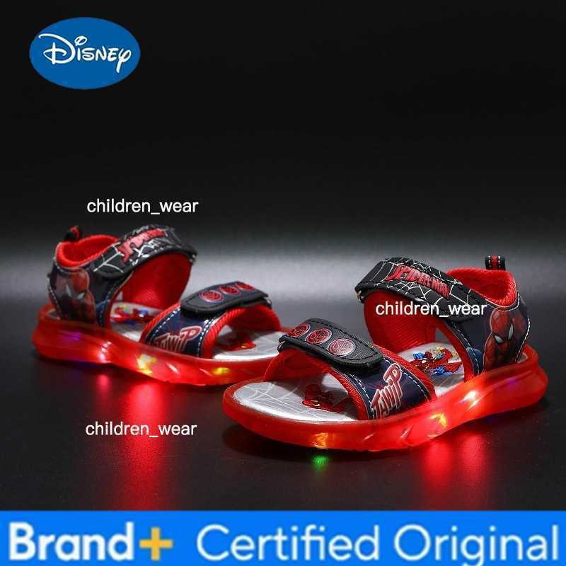 Disney Cartoon Childrens Casual Shoes LED Light Sandals Shining Summer Beach Open Peep Toe Red Black Sandals Size 21-31 H260303