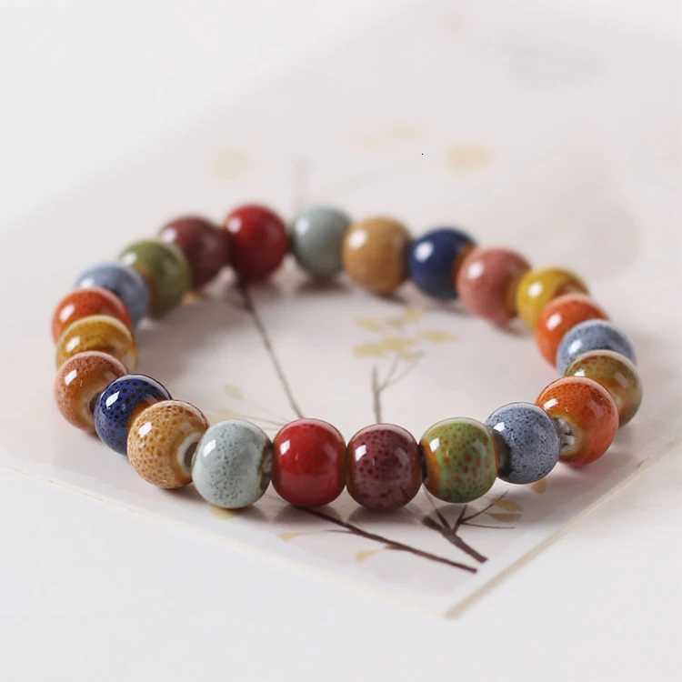 Ethnic Style Fashion Glaze Ceramic Beaded Dainty Bracelets Strand Bracelet Multicolor Elastic For Loves Gifts 1 Piece H260303