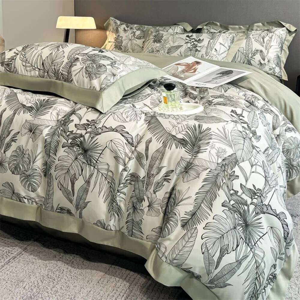 Light Luxury Duvet Satin Silk Cover Bed Sheet Pillowcase Queen King Size Four-Piece Silky Coolling Bedding Set W260302 W260302