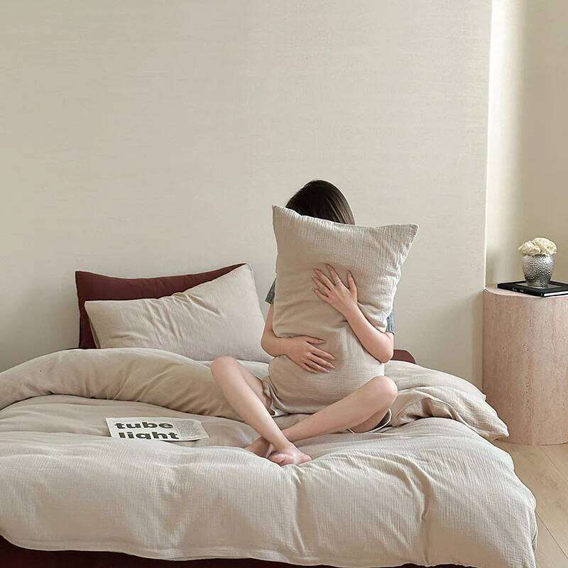 Customizable Japanese Class A double-layer yarn solid color four-piece set, sheet quilt cover, bed and breakfast W260302