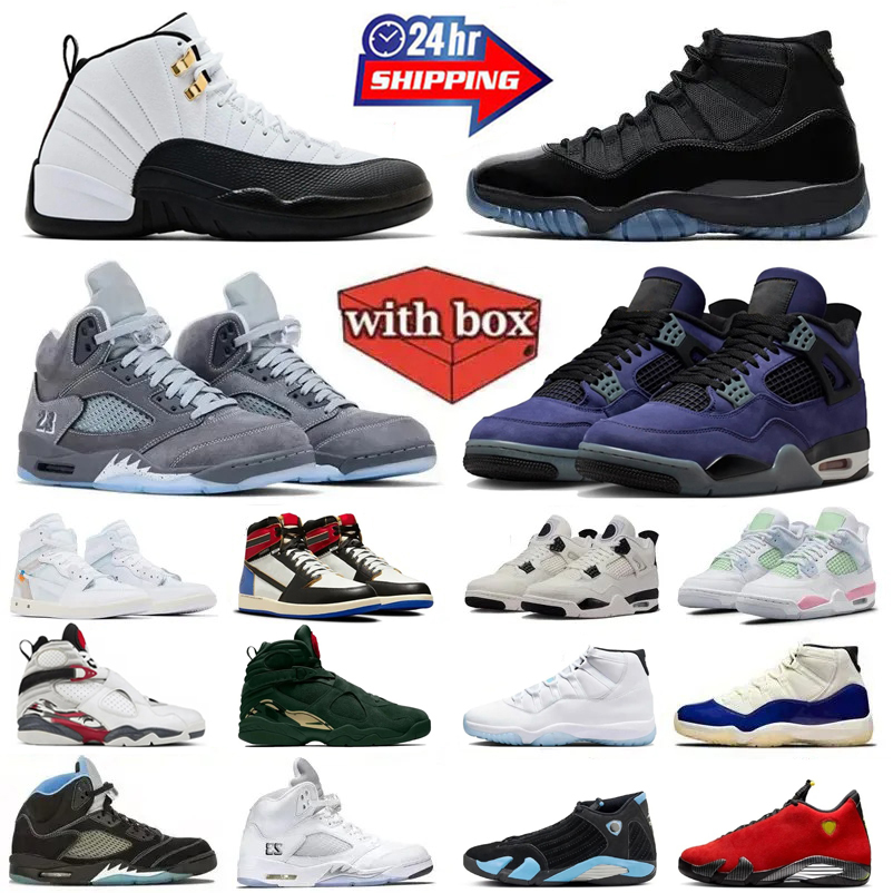 with Box 4s 5s 11s 12s Basketball Shoes Gamma Blue Wolf Grey Union x Fragment Alaska Lakers Flint Grey Black Cat Taxi Flu Game Steel Men Women trainers Sneakers 36-47