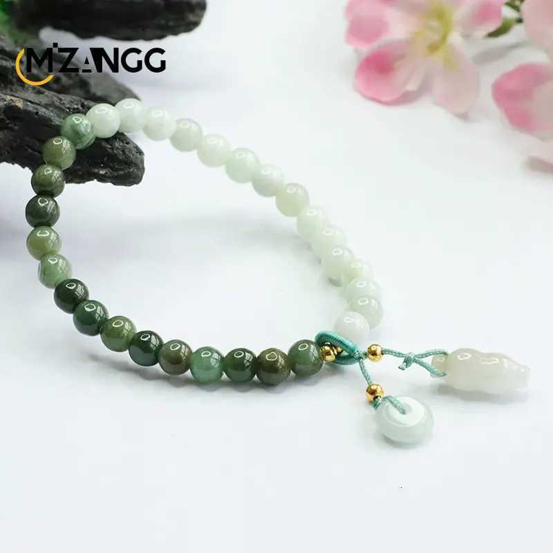 Genuine A Goods Jadeite Bracelet Gradient Two-color Gourd Peace Buckle Jade String Girl Delicate Fashion Advanced Jewelry Gifts H260303