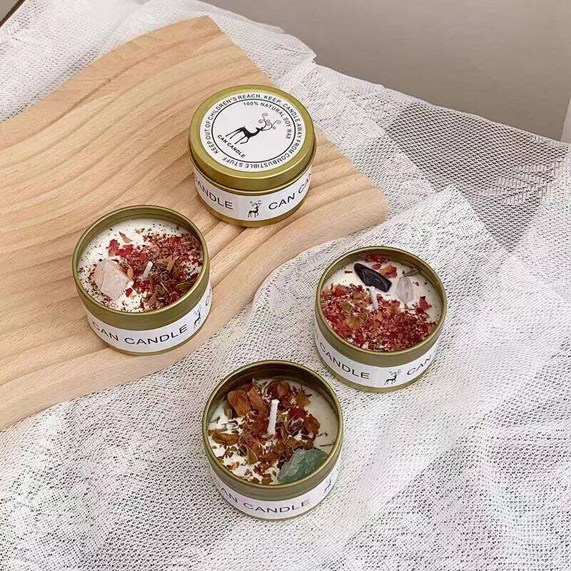 Scented Crystal Stone Dry Flower Silver Tin Hotel Wedding Ceremony Candle W260303