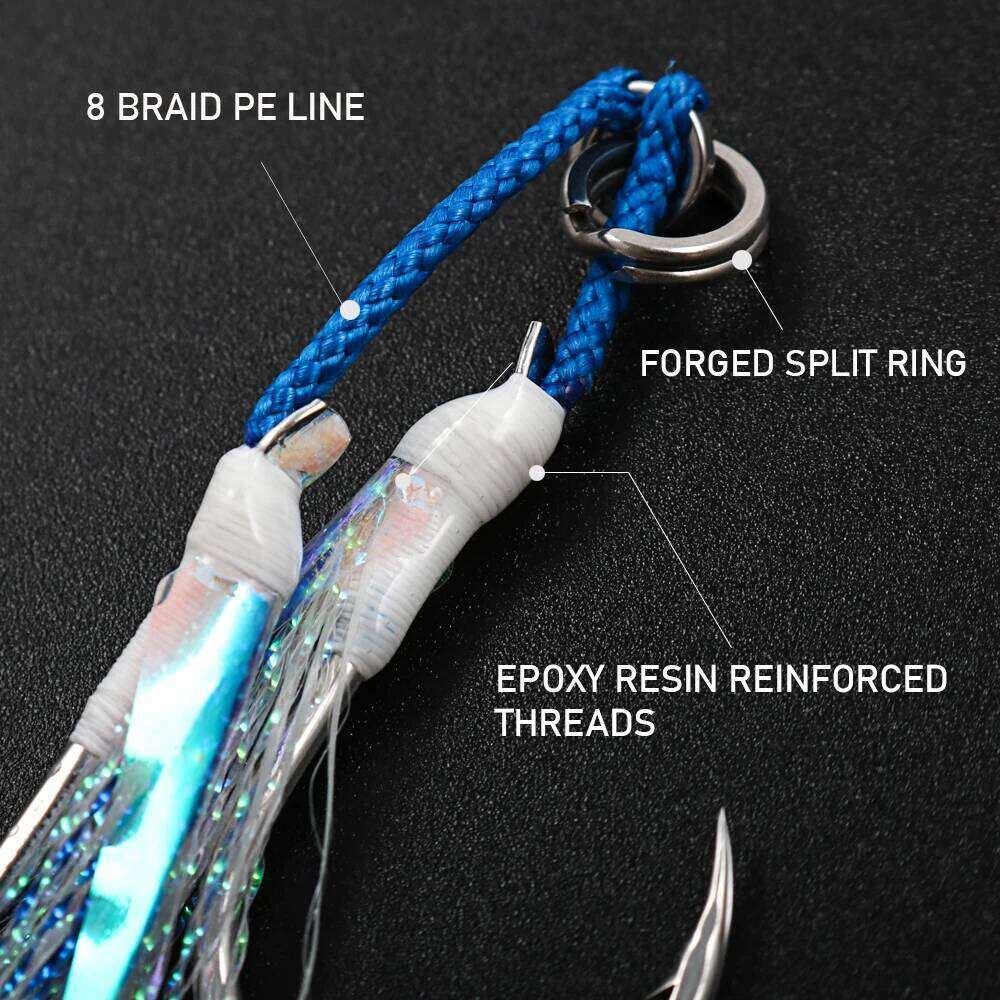 JIGGING PRO Twin Assist Hooks 1/0 2/0 3/0 4/0 Double Barbed BKK High Carbon Steel Fishing With Glow Feather Jigging Hook Z260228